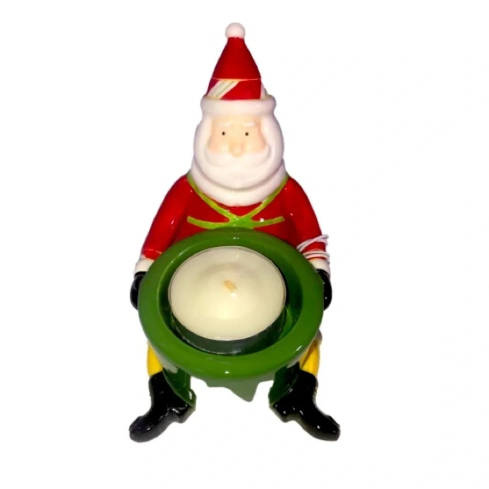 3/$15 Russ Jolly Saint Nick Santa Tea Light Holder Christmas Ceramic